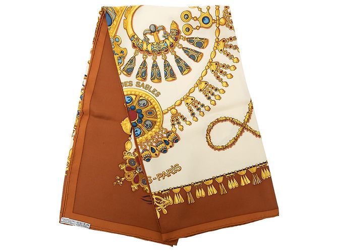 Lenço de seda Hermès Brown Parures des Sables Marrom