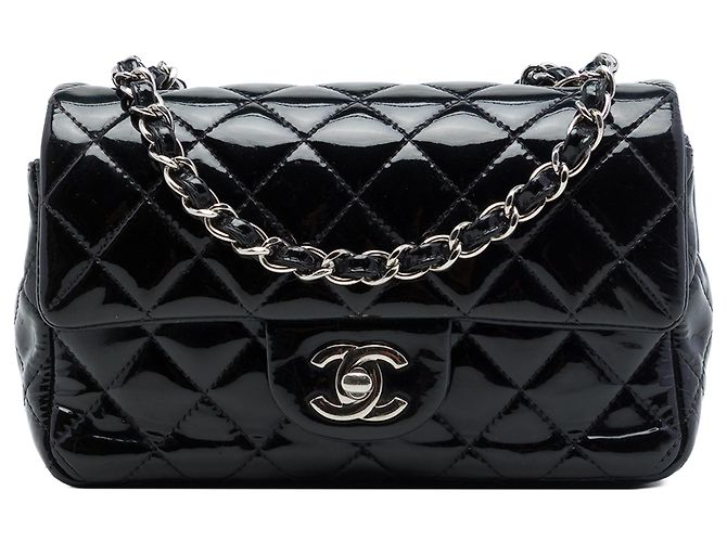 Chanel Black Mini Rectangular Classic Patent Single Flap Noir