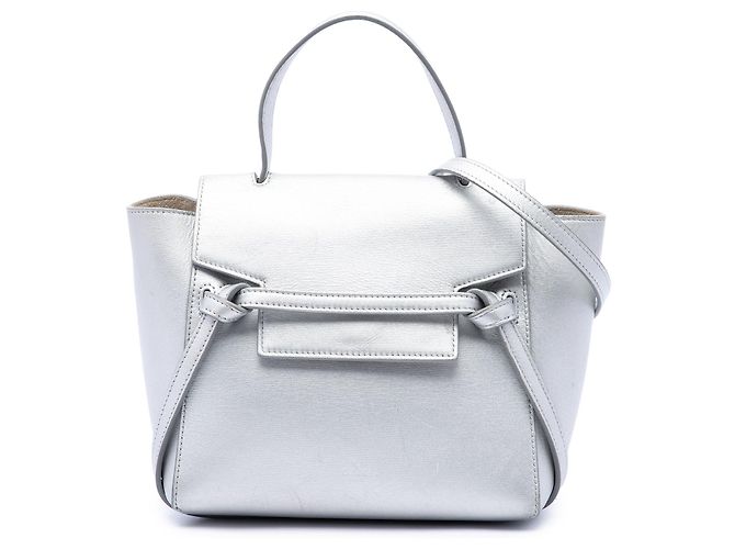 Belt Bag Céline Bolsa de cintura Celine Silver Nano em couro de bezerro laminado Prata