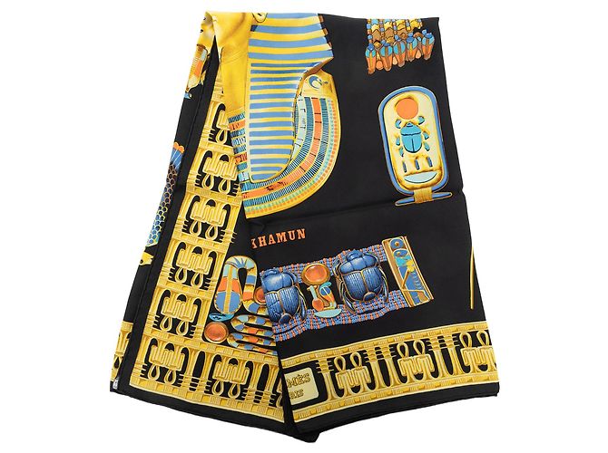 Lenço de seda Hermès Black Tutankhamun 90 Preto
