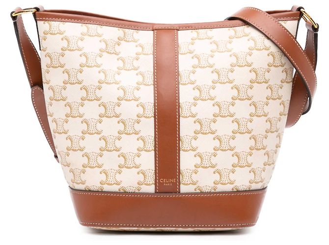 Céline Sac seau Celine Small Triomphe en toile enduite Beige