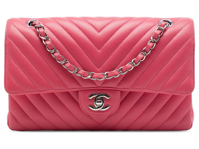Chanel Pink Medium Classic Chevron Lambskin Double Flap Rose
