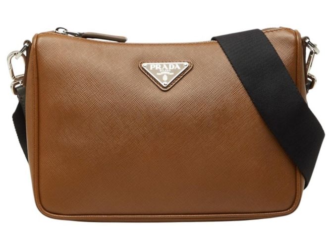 Prada Saffiano Brown Leather Shoulder Bag
