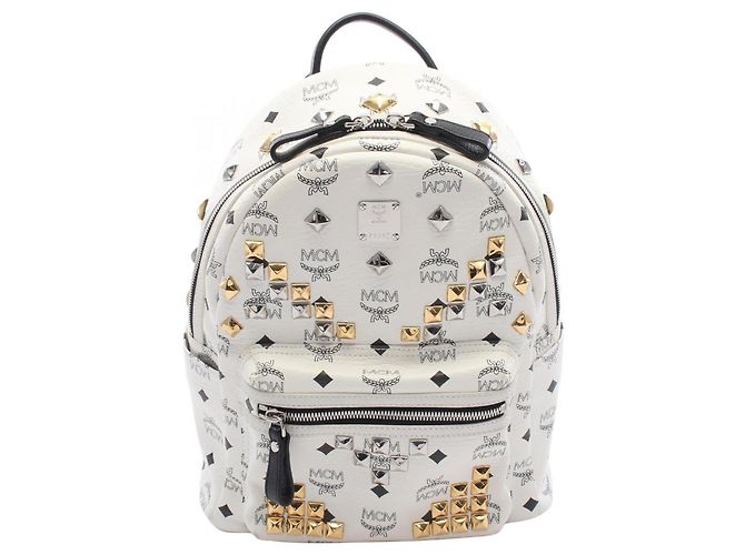 MCM Visetos Studded Backpack/Handbag White