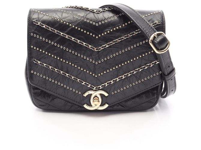 Chanel Chevron V-Stitch Schultertasche Schwarz
