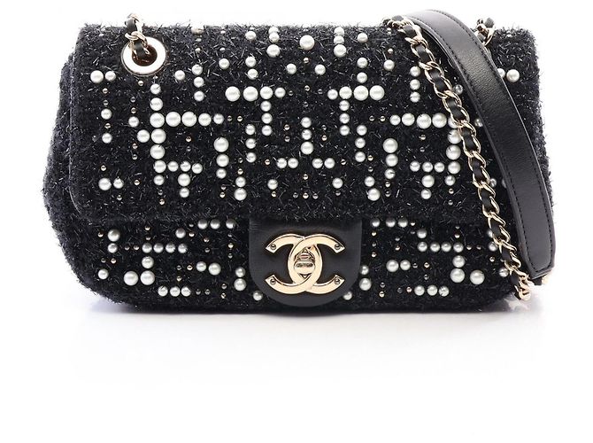 Borsa a tracolla in tessuto nero e avorio Chanel Crudo
