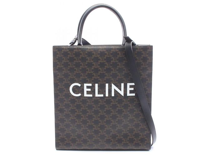 Céline Celine Medium Vertical Cabas Triomphe 2-Way Tote Bag Braun Schwarz