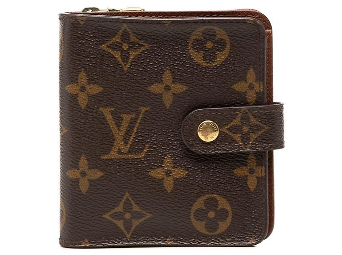 Carteira bi-fold compacta com fecho Louis Vuitton Monogram Marrom