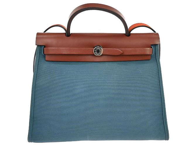Hermès Herbag Zip Cuir et Toile 31 Bleu
