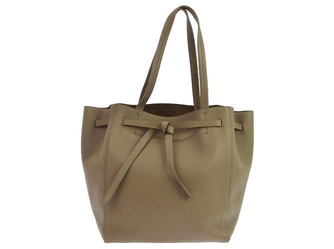 Céline Celine Phantom Tie Cabas Leather Small Braun
