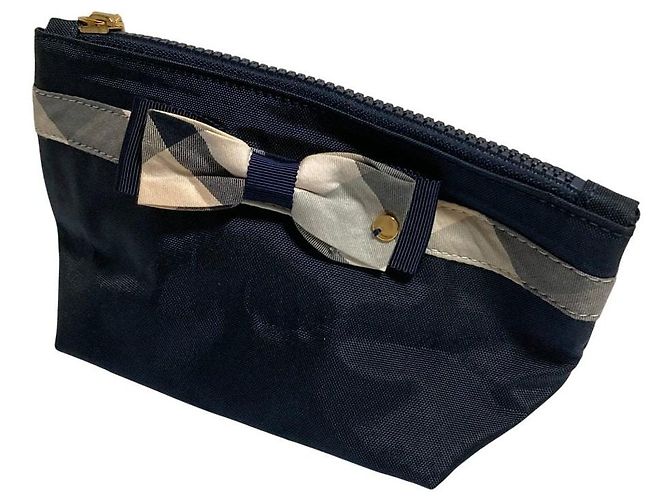 Autre Marque BLUE LABEL CRESTBRIDGE Check Ribbon Zip Pouch Navy blue