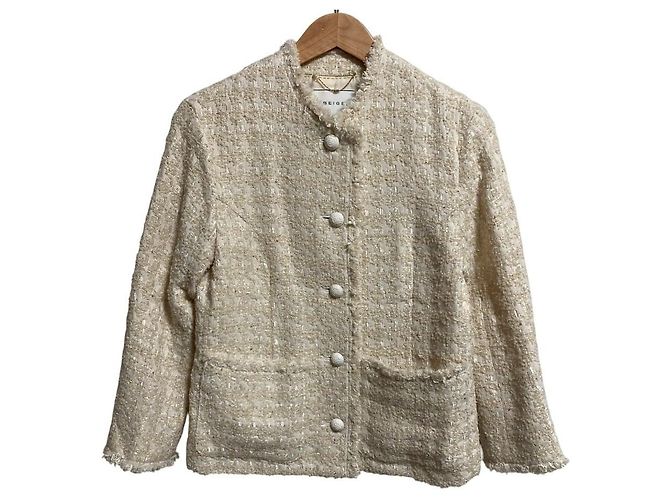 Autre Marque BEIGE MONGE Spangle Tweed Collarless Jacket