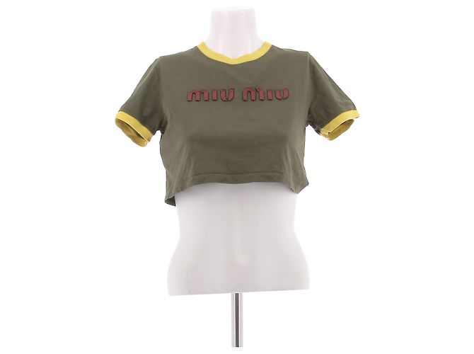 Miu Miu Crop top cáqui e amarelo Caqui