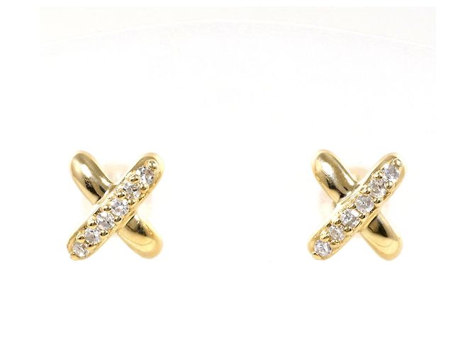 Autre Marque Pendientes de botón de oro amarillo 18K y diamantes Dorado