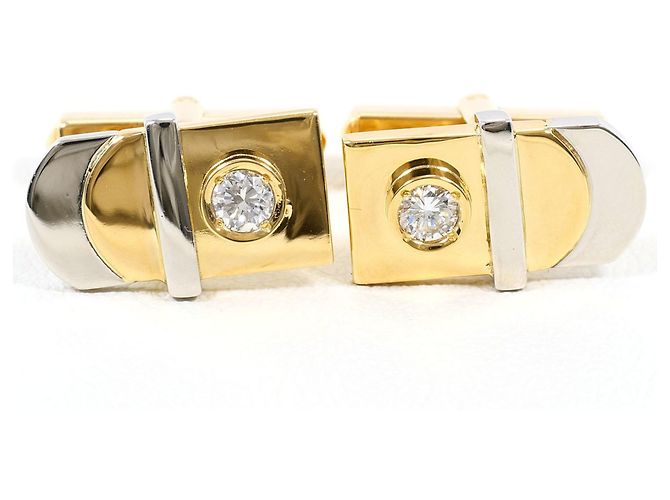 Autre Marque Abotoaduras elegantes de platina e ouro com detalhes em diamante Dourado
