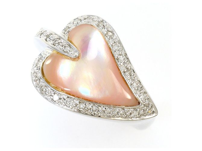Autre Marque Anel aliança em ouro branco 18K com diamante e concha Dourado