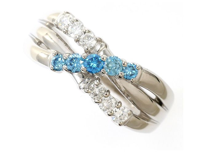 Autre Marque Anel aliança de platina e diamantes azuis Azul