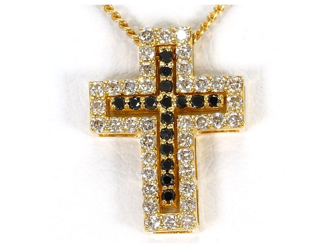Autre Marque Collar de oro amarillo 18K con diamante negro Dorado