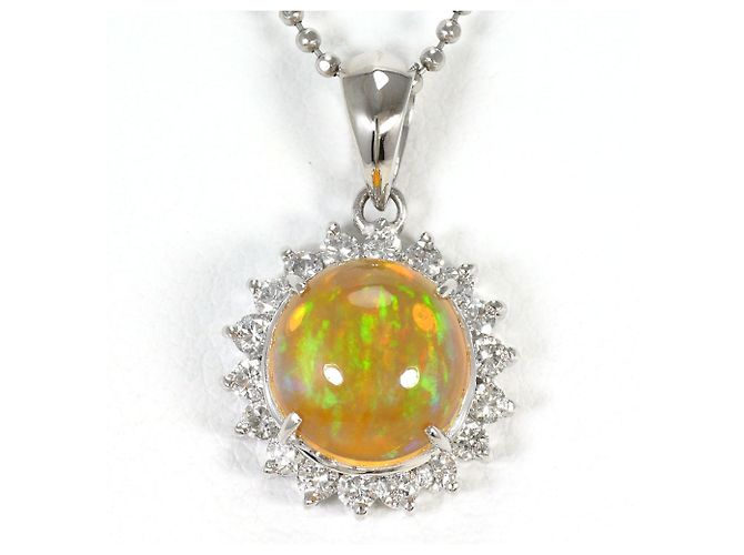 Autre Marque Platinhalskette mit Feueropal und Diamanten
