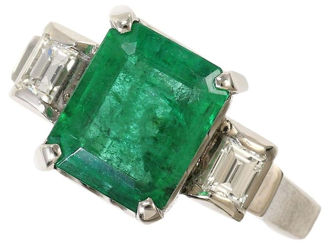 Autre Marque Anel aliança de platina com esmeralda e diamante