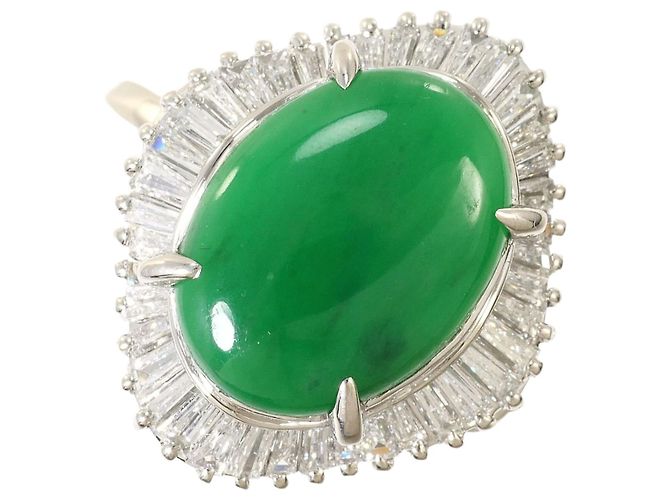 Autre Marque Platinbandring mit Jade und Diamant