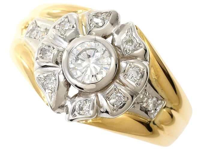 Autre Marque Anel Aliança em Platina e Ouro Amarelo com Diamantes