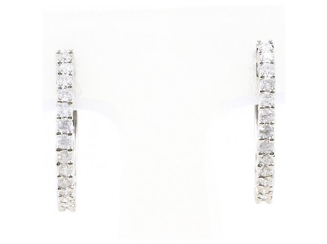 Autre Marque Pendientes de aro de platino con diamantes