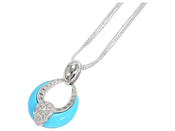 Autre Marque Colar em ouro branco 18K com turquesa e diamante Dourado