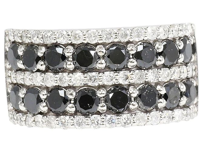 Autre Marque Ehering aus 14K Weißgold mit schwarzem Diamanten Golden