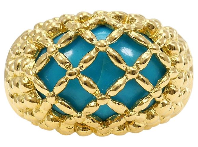 Autre Marque Anillo banda de oro amarillo 18K con turquesa Dorado