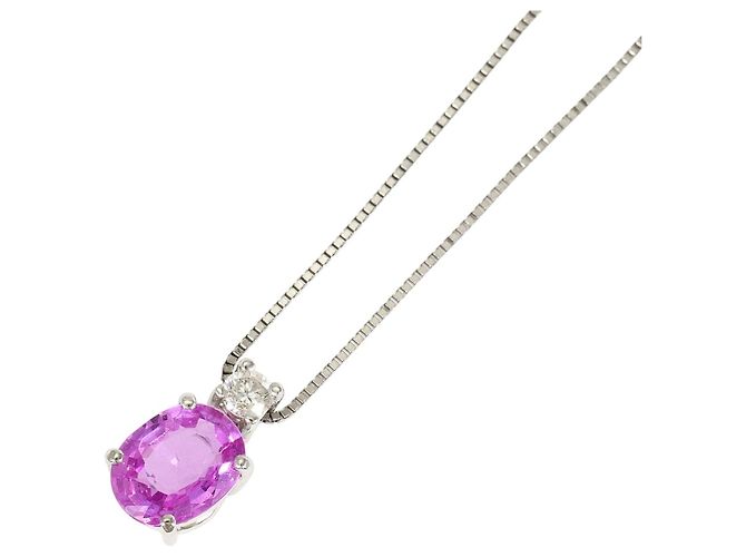 Autre Marque PT900 Platin-Halskette mit rosa Saphir und Diamant Pink