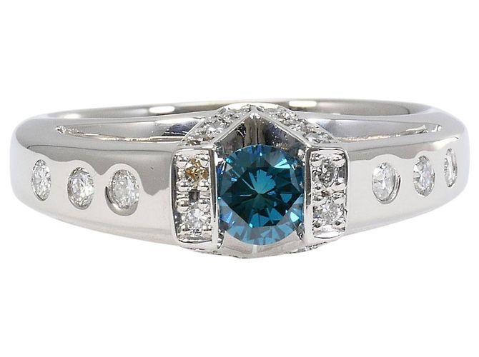 Autre Marque PT900 Platin-Bandring mit blauem Diamanten