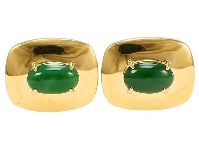 Autre Marque Abotoaduras em ouro amarelo 18K com jade Dourado