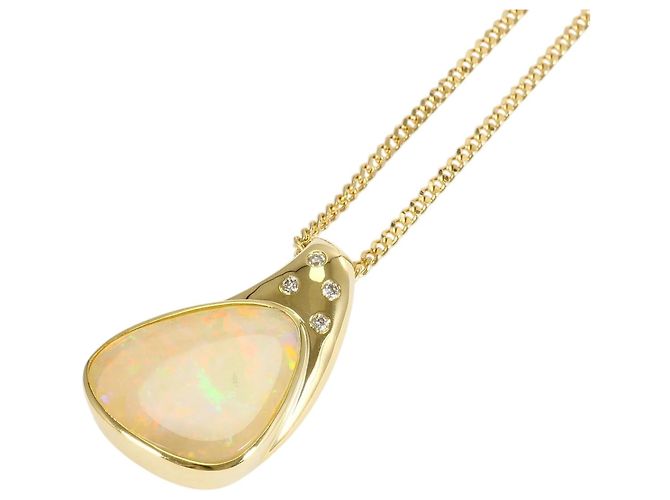 Autre Marque Colar em ouro amarelo 18K com opala e diamante Dourado