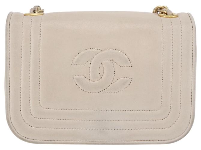 Chanel Vintage CC Stitch Flap Leather Mini Beige