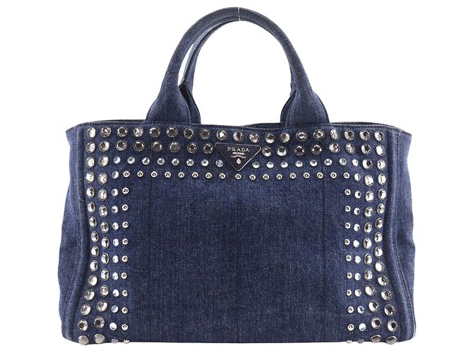 Prada Canapa Convertible Denim Medium avec ornements strass Bleu