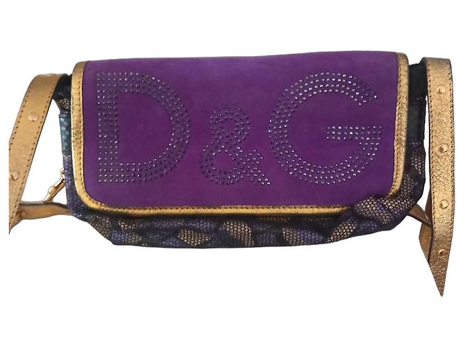 Borsa a tracolla Dolce & Gabbana in camoscio viola con strass D'oro Porpora