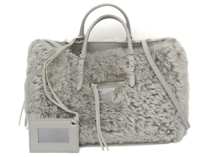 Balenciaga Papier A6 Zip Around Classic Studs Shearling Marrone