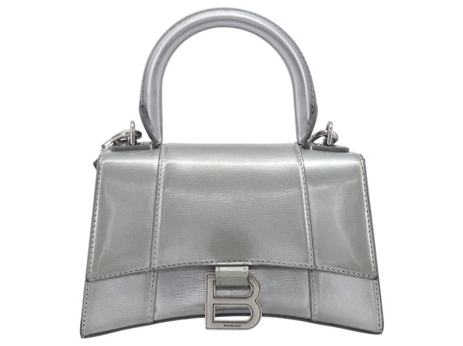 Balenciaga Hourglass Top Handle Leather Small Plata