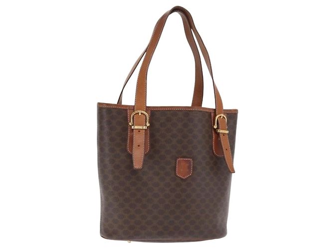 Céline Celine Vintage Macadam Shopper Coated Canvas Small Brown