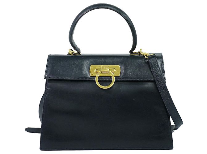 Salvatore Ferragamo Convertible Top Handle Leather Blu navy