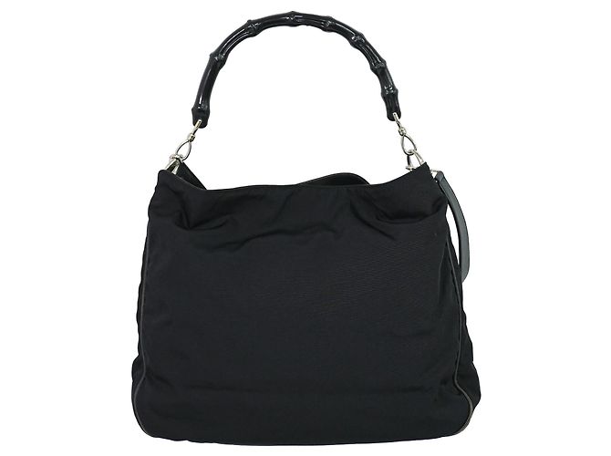Gucci Vintage Bamboo Hobo Nylon Medium Nero