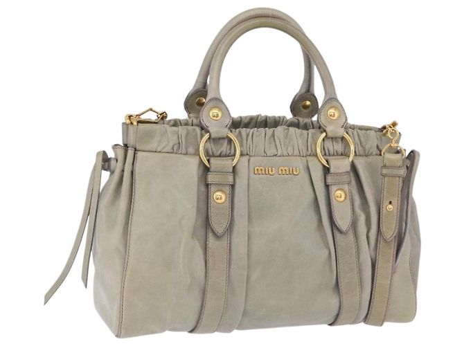 Miu Miu Handtasche Leder 2way Grau Gold Auth 167735M Braun Golden