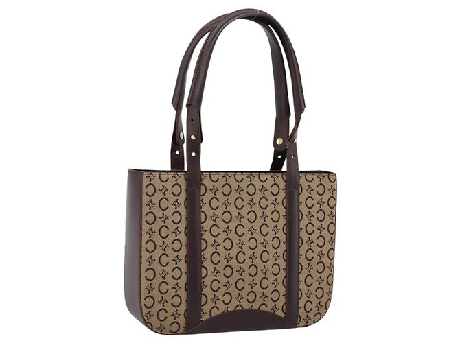 Céline Sac Cabas CELINE C Macadam Canvas Beige Ton Or Auth 207349A