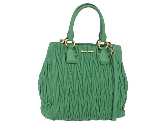 Miu Miu Matelassé Handtasche Leder 2way Grün Gold Auth 167731M Golden