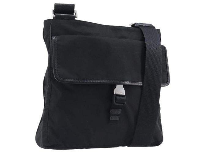 PRADA Shoulder Bag Nylon Black Silver Auth 206731A Silvery