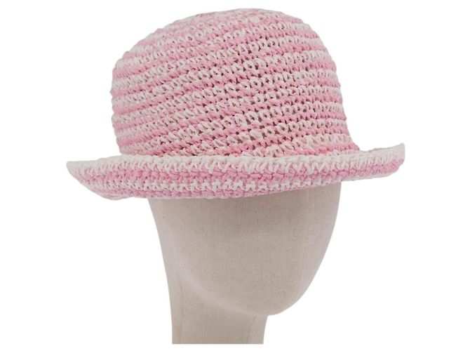 CHANEL Hut Stroh M Pink CC Auth 167758M