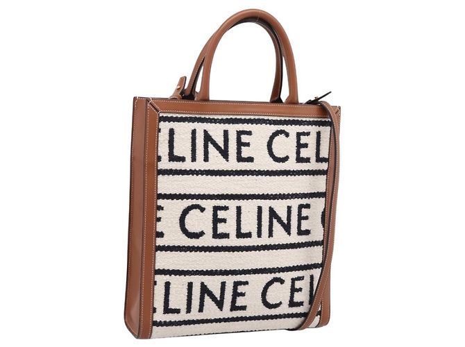 Céline Sac à main CELINE Small Vertical Cabas Canvas 2way Ivory Gold Auth 206883M Doré Écru