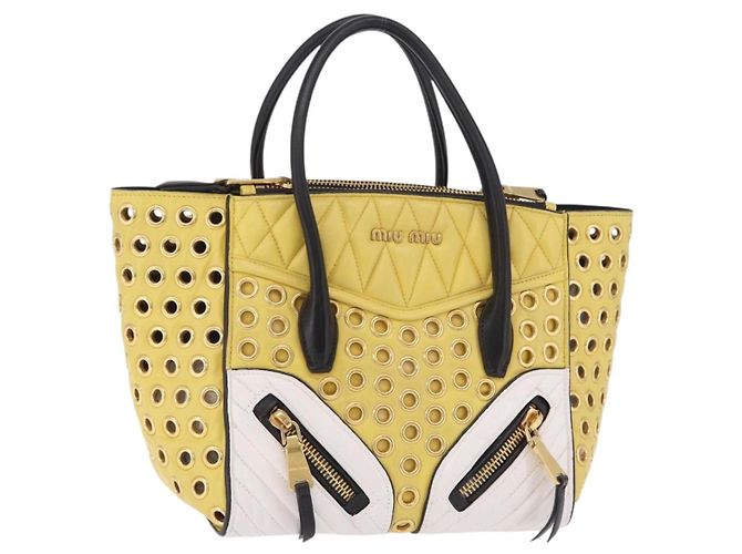 Borsa Miu Miu Biker in pelle 2way Giallo Oro Auth 207612A D'oro