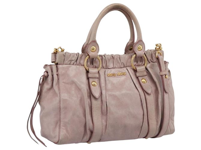 Bolsa Miu Miu Vitellolux 2way Pink Gold Auth 206863A Rosa Dourado